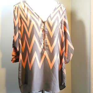 RUE 21  Long Sheer Pink and Grey Chevron Top Sz L